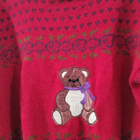 Vintage Village Green Womens Sweater Size Small Birdseye Knit Novelty Teddy Bear - Picture 4 of 8